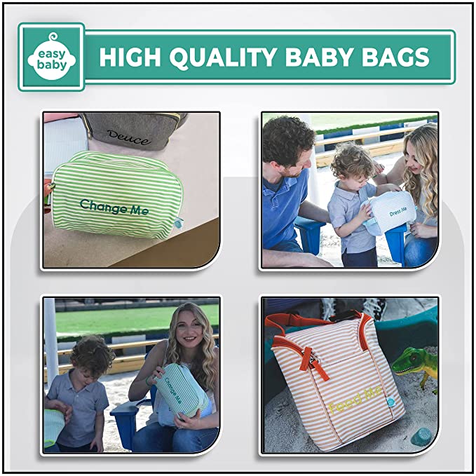 Easy Baby Travelers Diaper Bag Organizer Pouches Seersucker Style Complete Set of 8